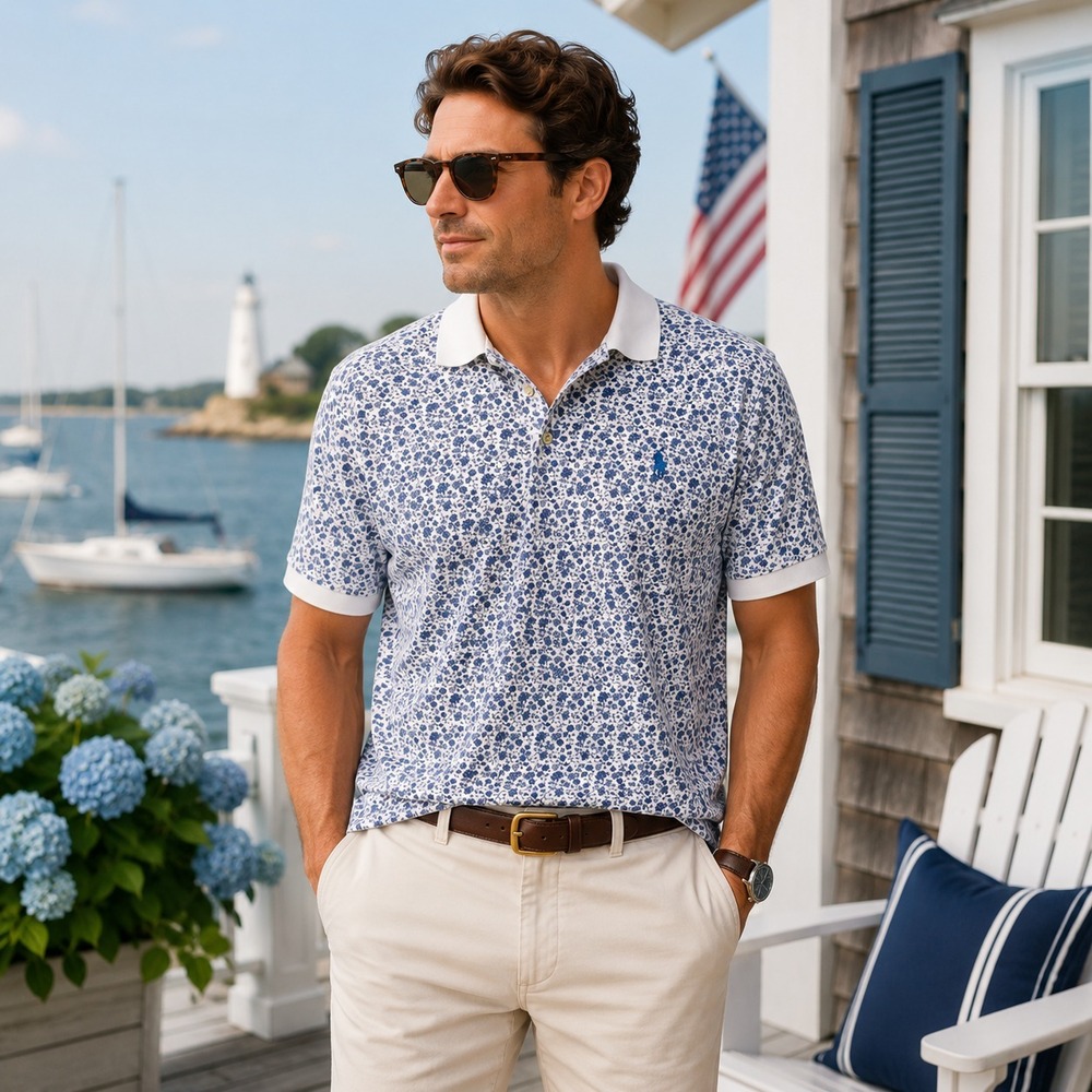 Polo Ralph Lauren Mens‎ Floral Classic Fit Polo Shirt Sz XXL Blue White Cotton